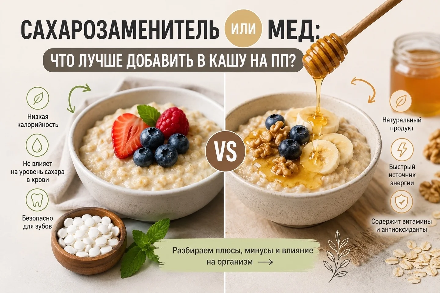 Сахарозаменитель или мед:что лучше добавить в кашу на пп?