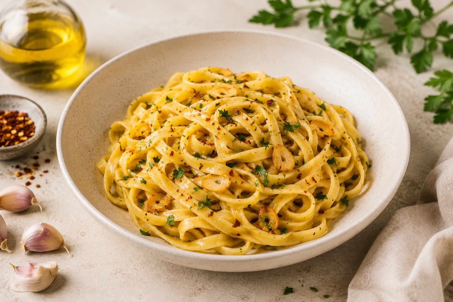 Тальятелле con aglio e olio (с чесноком