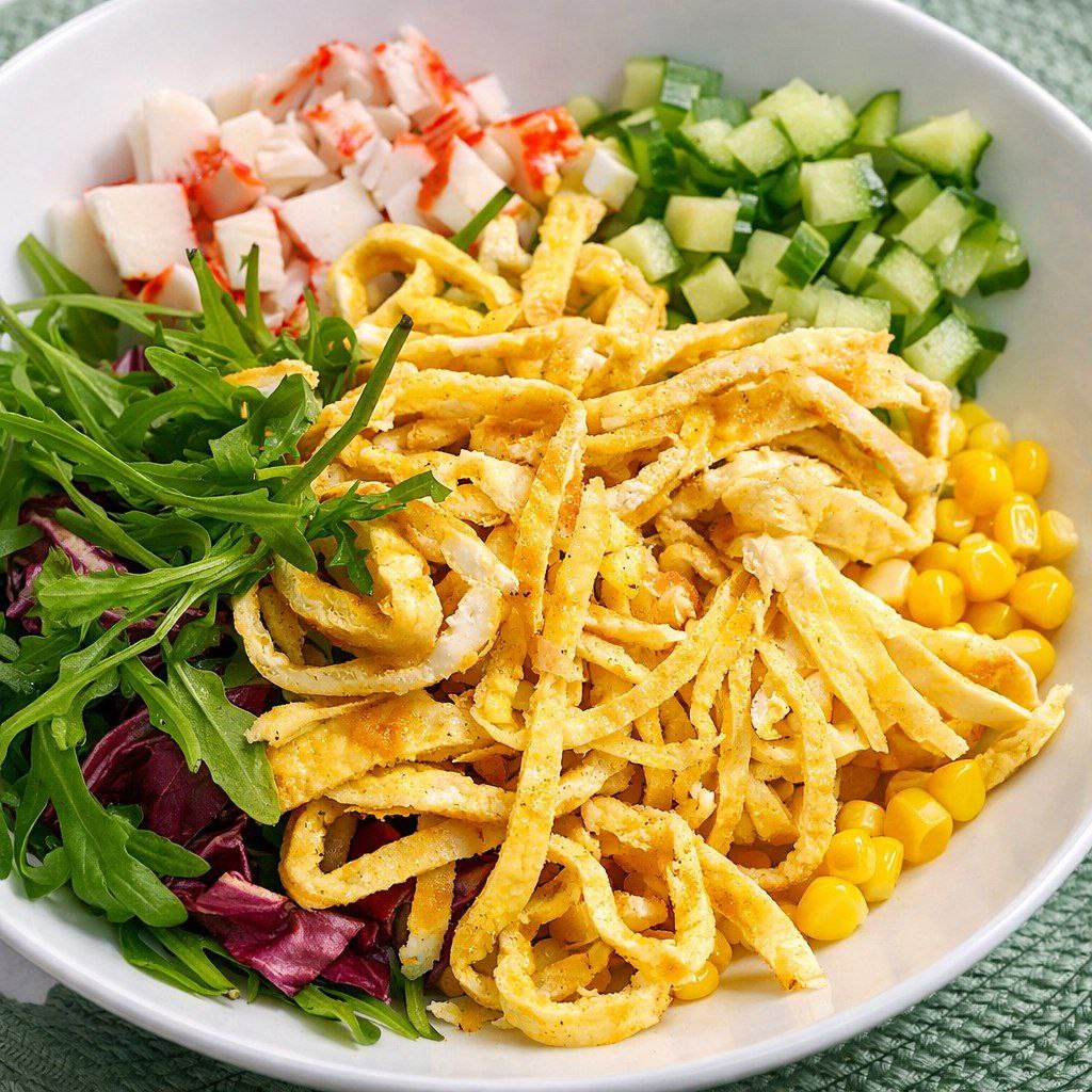 Крабовый салат с омлетом